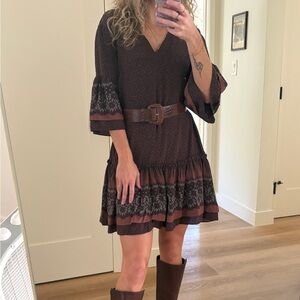 All Saints Rayen Anokhi 100% Silk Dress Bohemian Ruffle Small